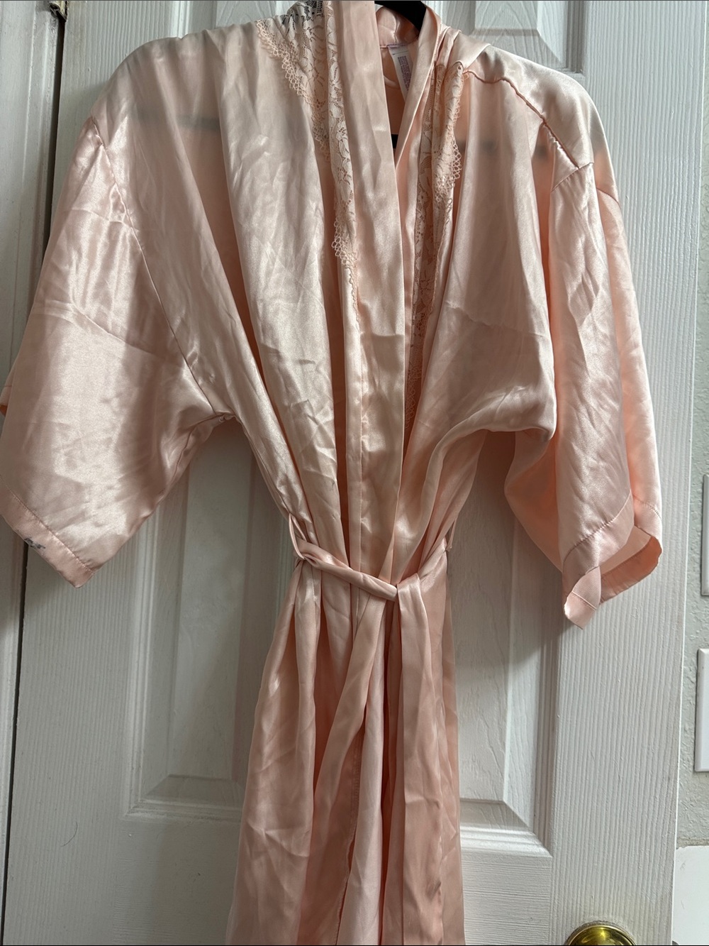 Satin Lace Trim Robe - Blush Pink runs big